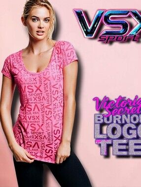 Victoria's Secret VSX Graphic Logo Sheer Sport Training Tee in Hot Pink SZ Small